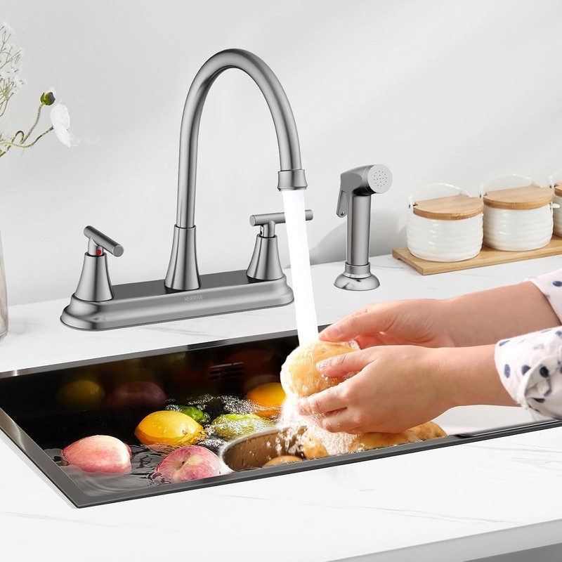 HURRAN 2-Handle Kitchen Faucet w/ Pull-Out Sprayer Nickel gallery