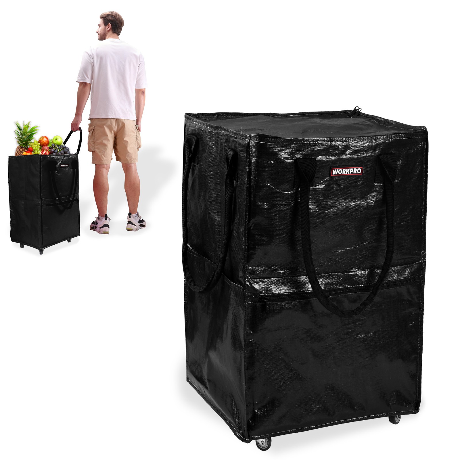 WORKPRO Medium Reusable Grocery Bag on Wheels Folding Trolley on 4 Caster Wheels gallery