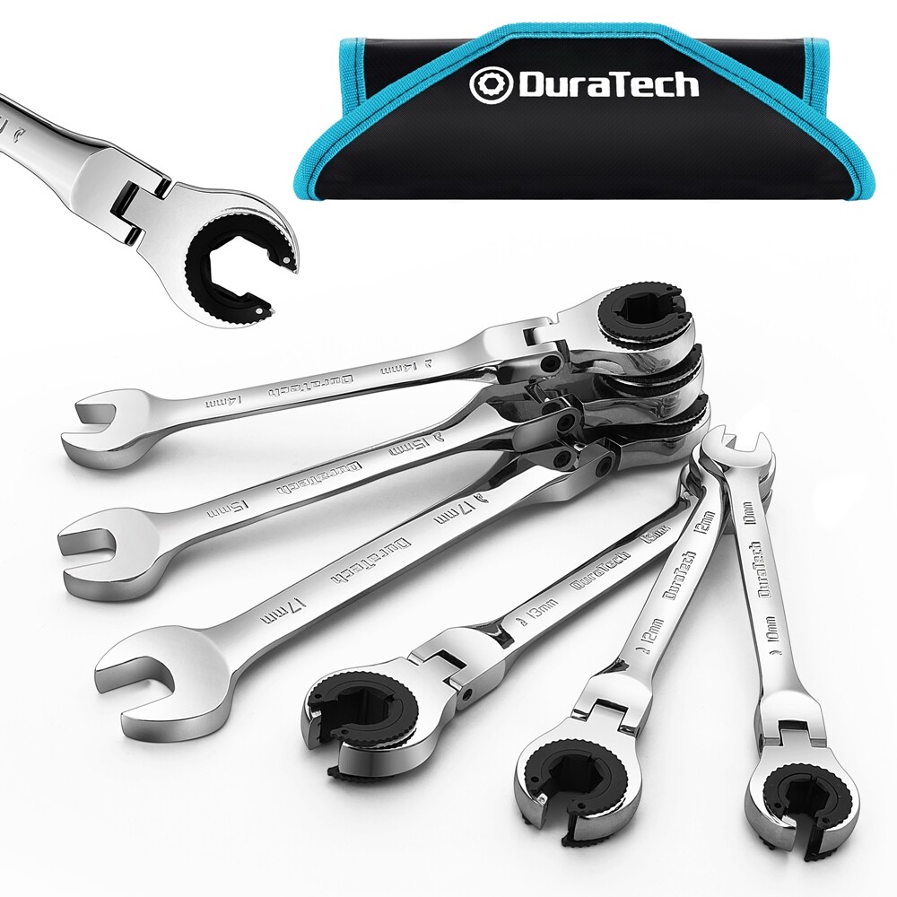 DURATECH 6-Pieces Open Flex-head Ratcheting Wrench Set 10-17mm Tubing Wrench Set gallery