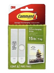 3M Command Large Picture Hanging Strips White 4 Pair (8 Strips) Holds 15 lbs