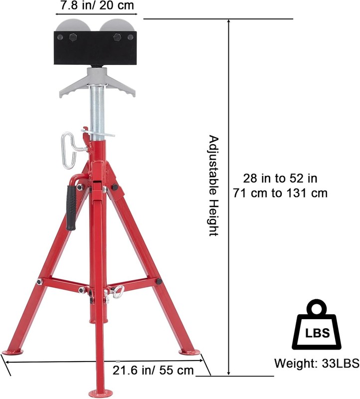 2500 lbs Roller Head Pipe Stand Foldable Jack Stand 28"-52" Height 12 in Load US gallery