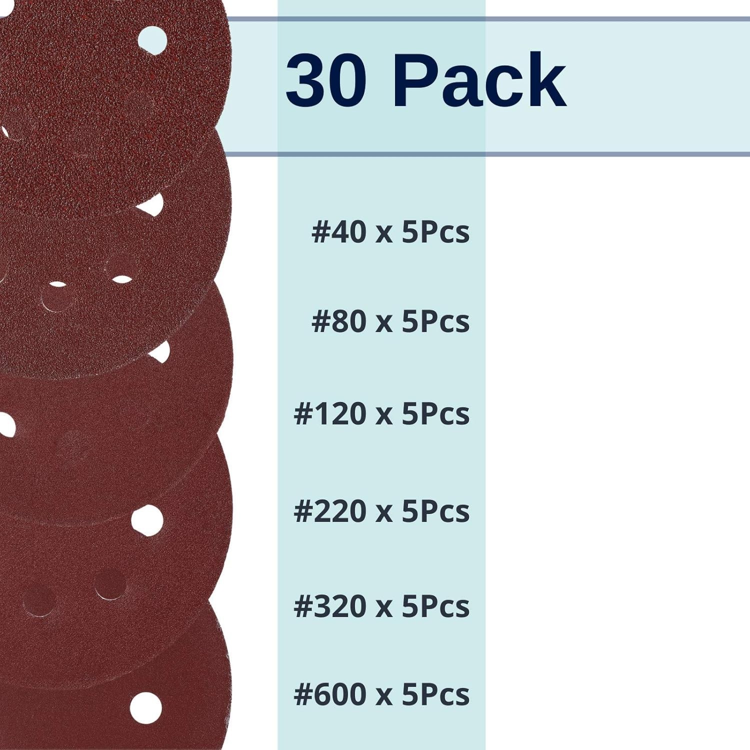 Bates- Sanding Discs 5 Inch 8 Hole, 30 Pack, Assorted Grits gallery