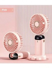 Mini Rechargeable Portable Handheld/Desktop Fan w/ Digital Display, Pink