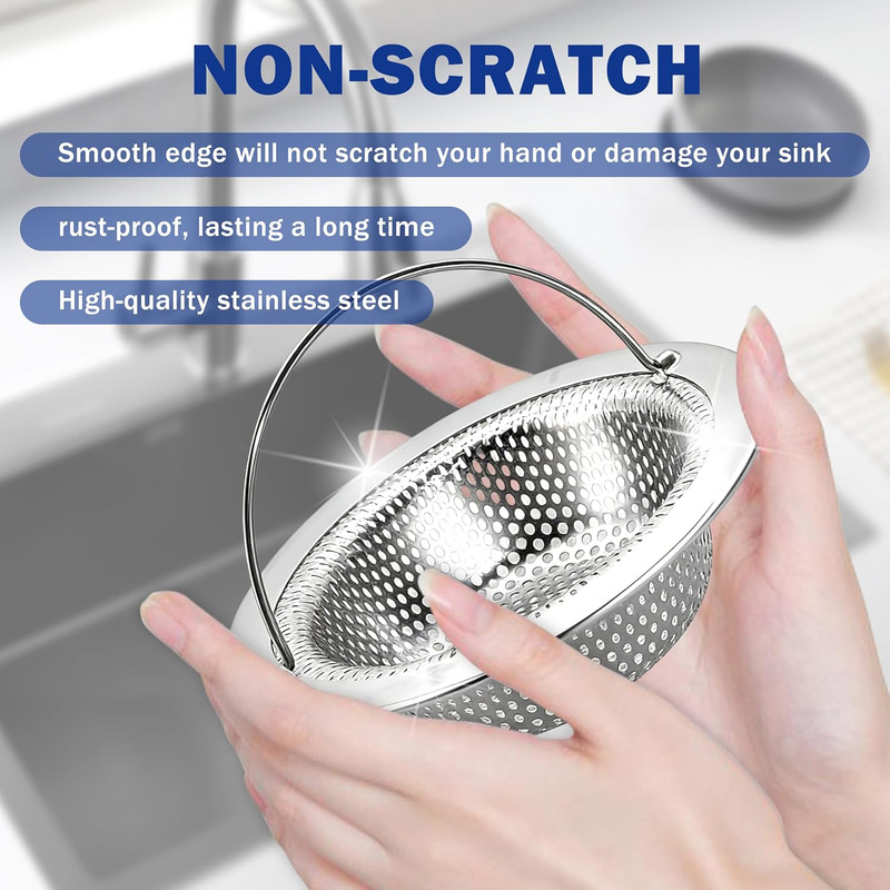 2 Pack Kitchen Sink Drain Strainer with Handle, Universal Stainless Steel Food C gallery
