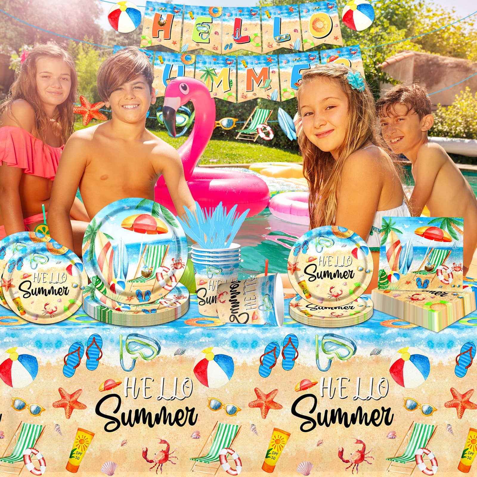 Hello Summer Party Decorations-142Pcs Beach Pool Party Paper Plates and Napki... gallery