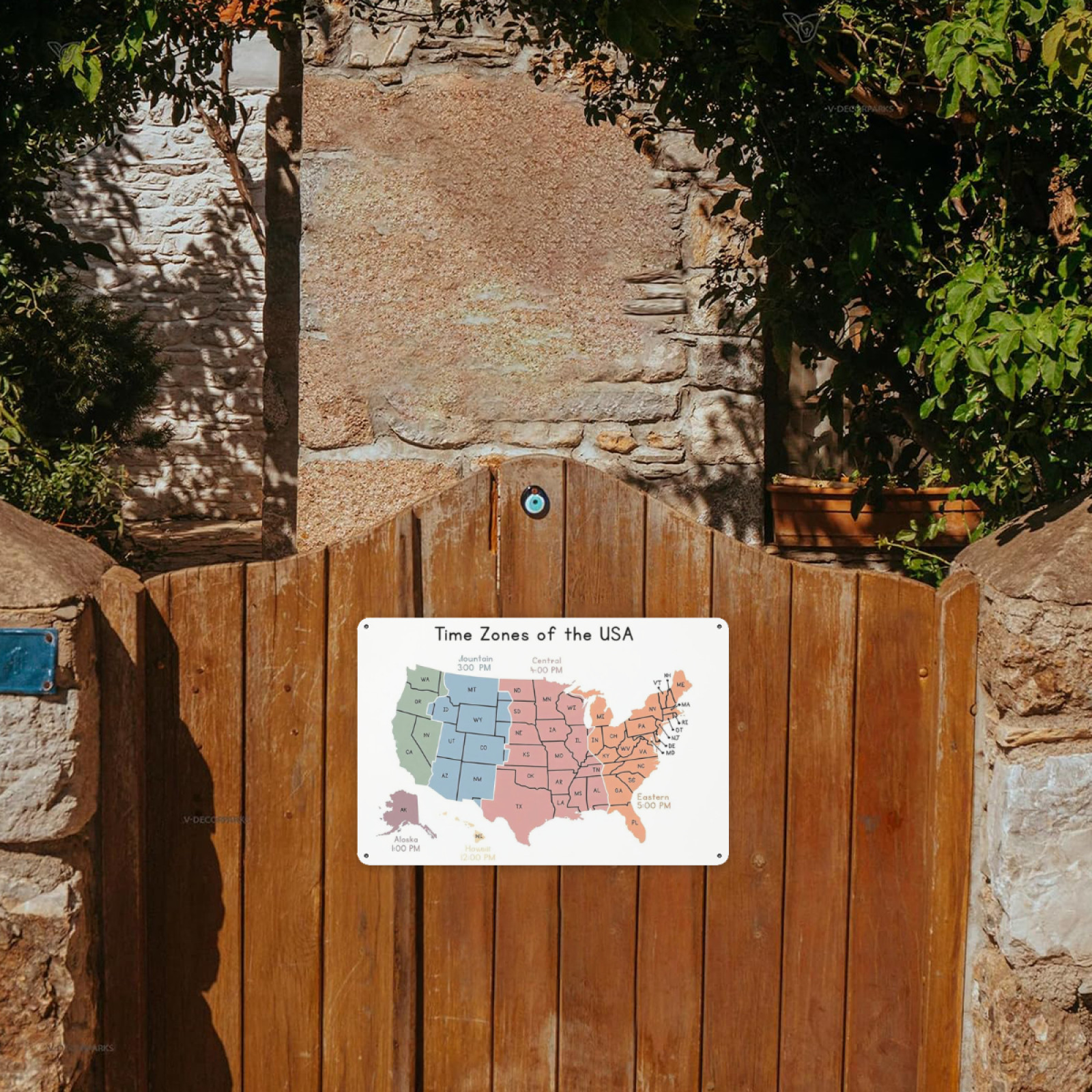 Time Zones Signs The USA Map Educational Sign Geography Classroom Metal Sign for gallery