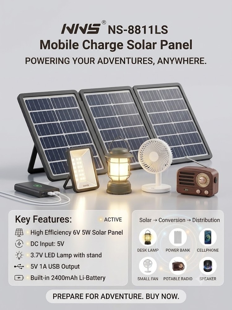 1-pack Portable Solar Panel Charger USB 5V 5W Outdoor Camping Power Bank