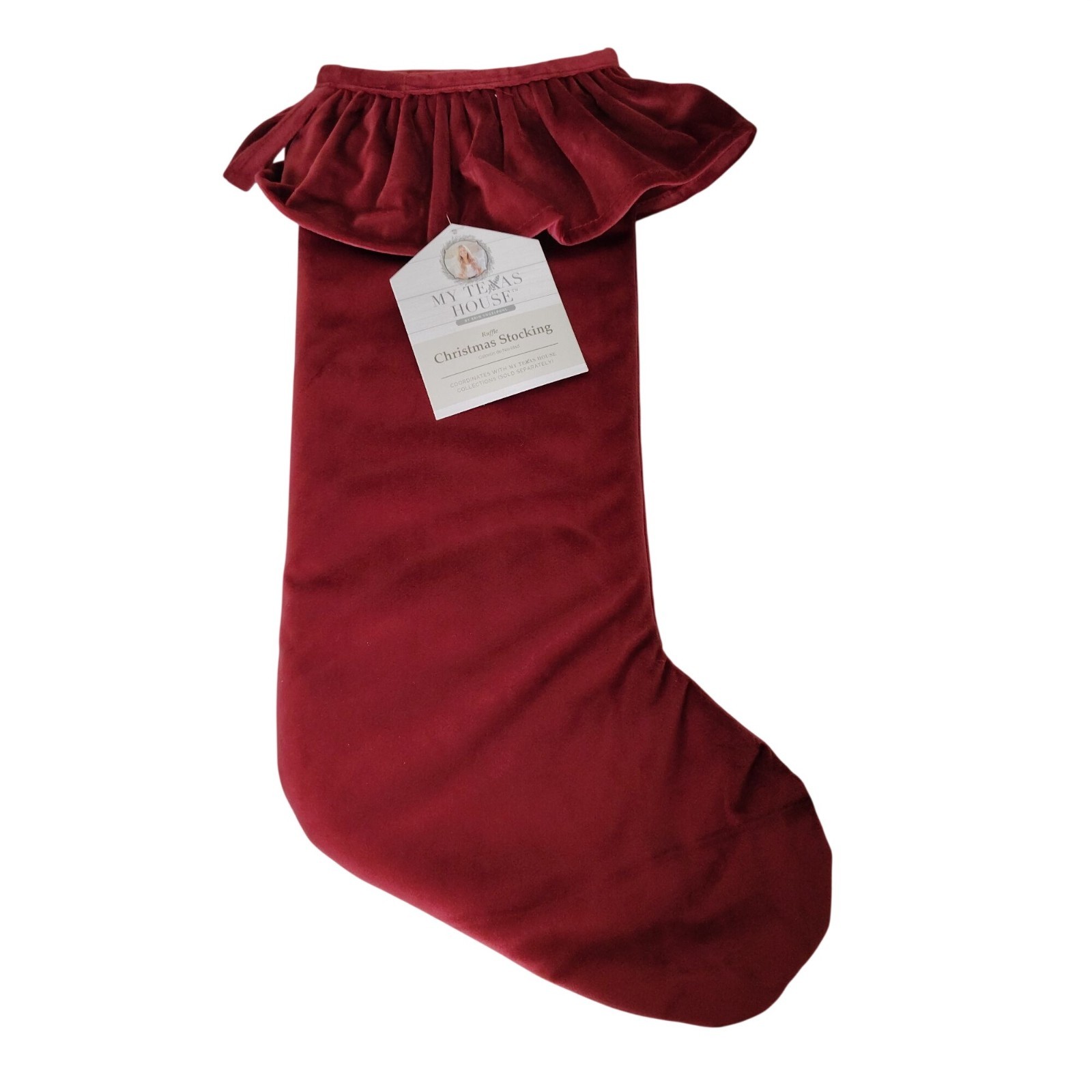 My Texas House Ruffle Red Christmas Stocking Velvet Holiday Decor gallery