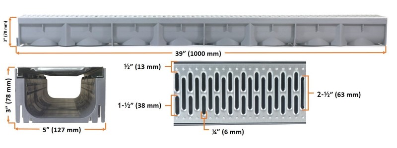 Drainage Trench, Channel Drain Galvanized Steel Grate - 3 x 39" - (117" Total) gallery