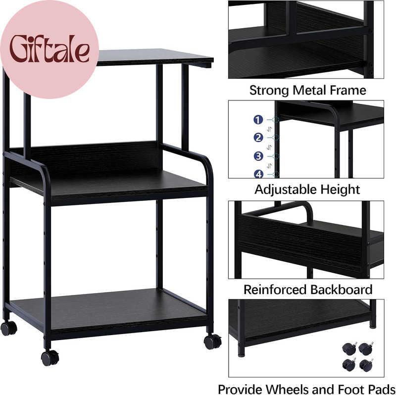 Printer Stand with Storage Shelf,3 Tier Printer Cart with Wheels,Mobile Printer gallery