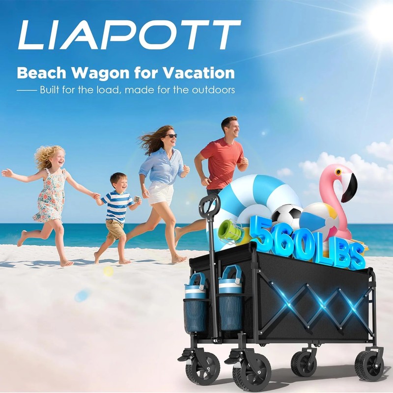 Wagons Carts Foldable, Beach Wagon with Brakes & All-Terrain Wheels 560LBS Capac gallery