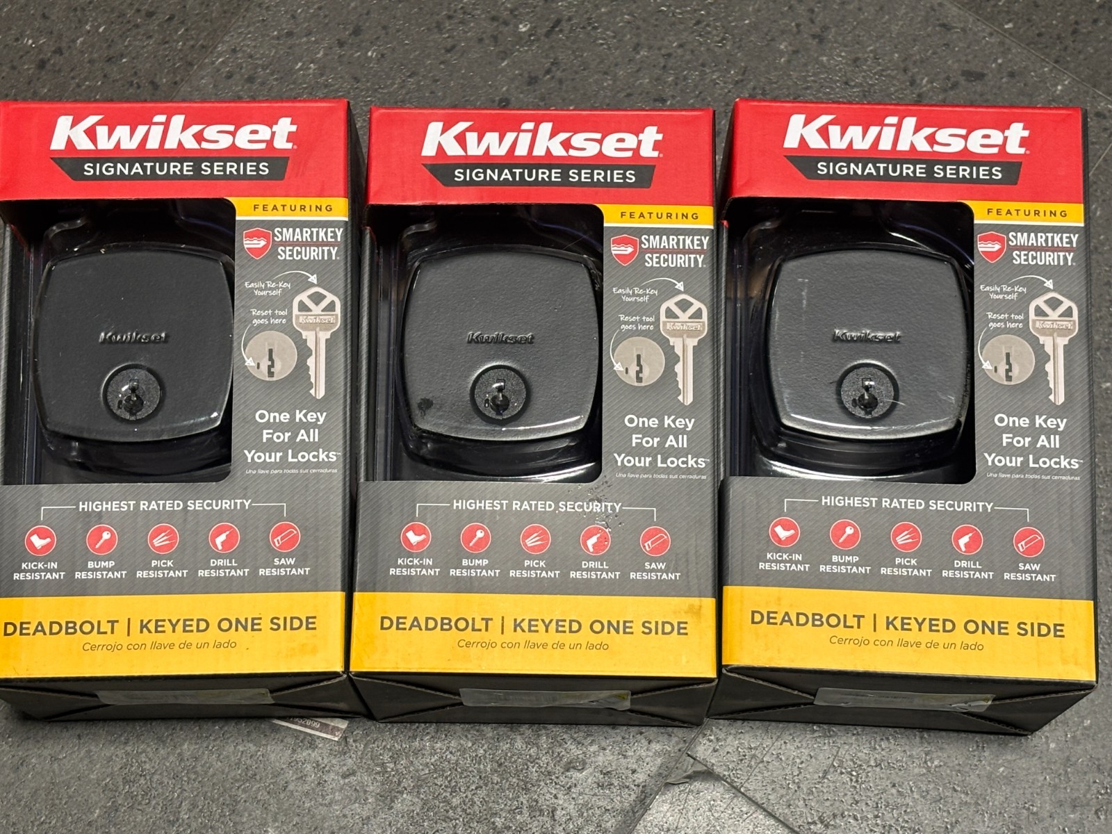 3X Kwikset Midtown Modern Exterior Keyed Front Entry Deadbolt Lock Matte Black gallery