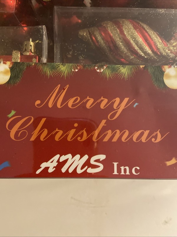 AMS 90 Count Christmas Ball Ornaments Red w/Gold gallery