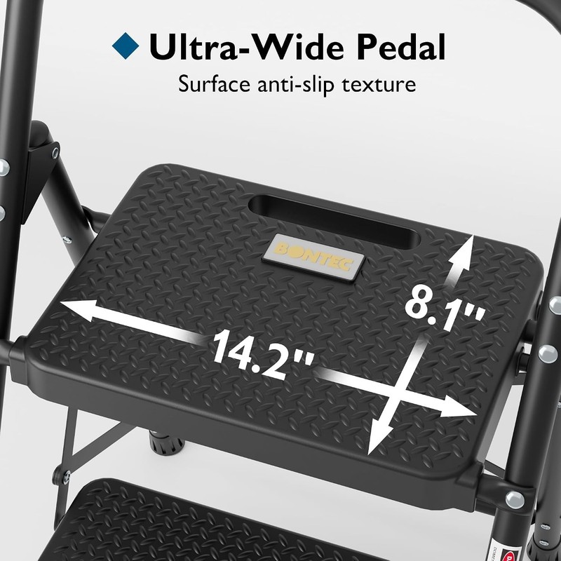 Portable 2-Step Ladder with Handrail, 600lbs Max Load, Black gallery