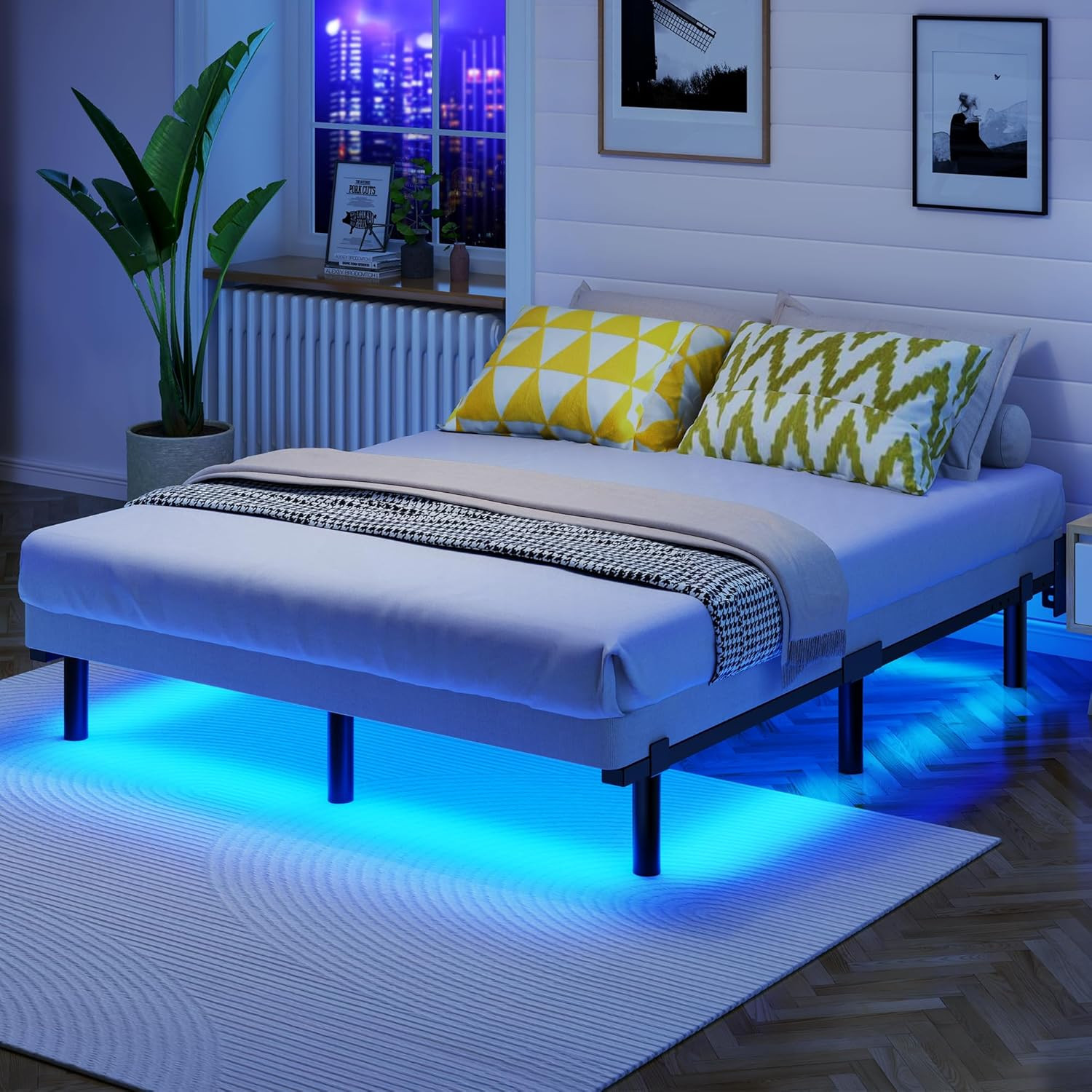 Full Size Metal Bed Frame with LED Lights, Heavy Duty, Easy Assembly, Black gallery