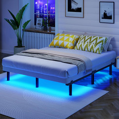 Full Size Metal Bed Frame with LED Lights, Heavy Duty, Easy Assembly, Black