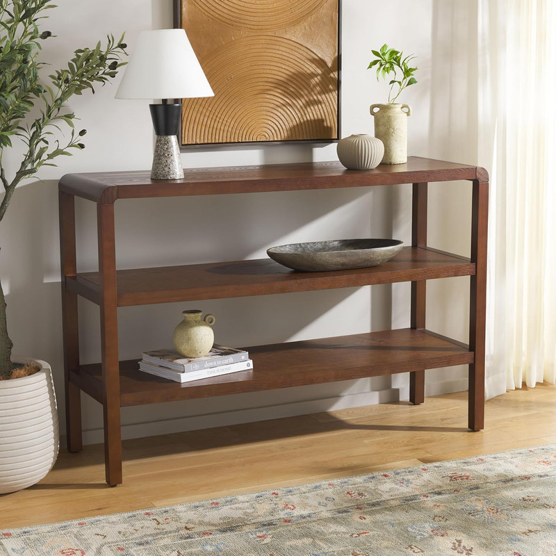 Omara Walnut Brown 2-Shelf Console Table for Entryway & Living Room gallery