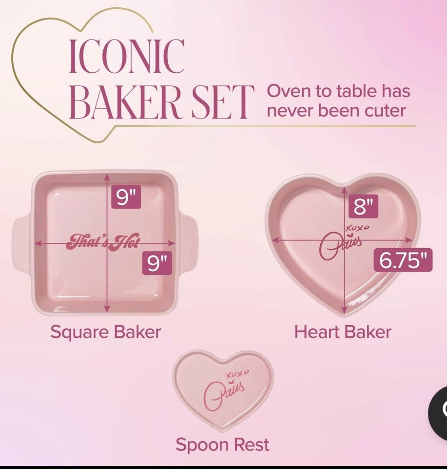 Paris Hilton 3-Piece Ceramic Baker Set/Stoneware Square & Heart Baking Dishes gallery