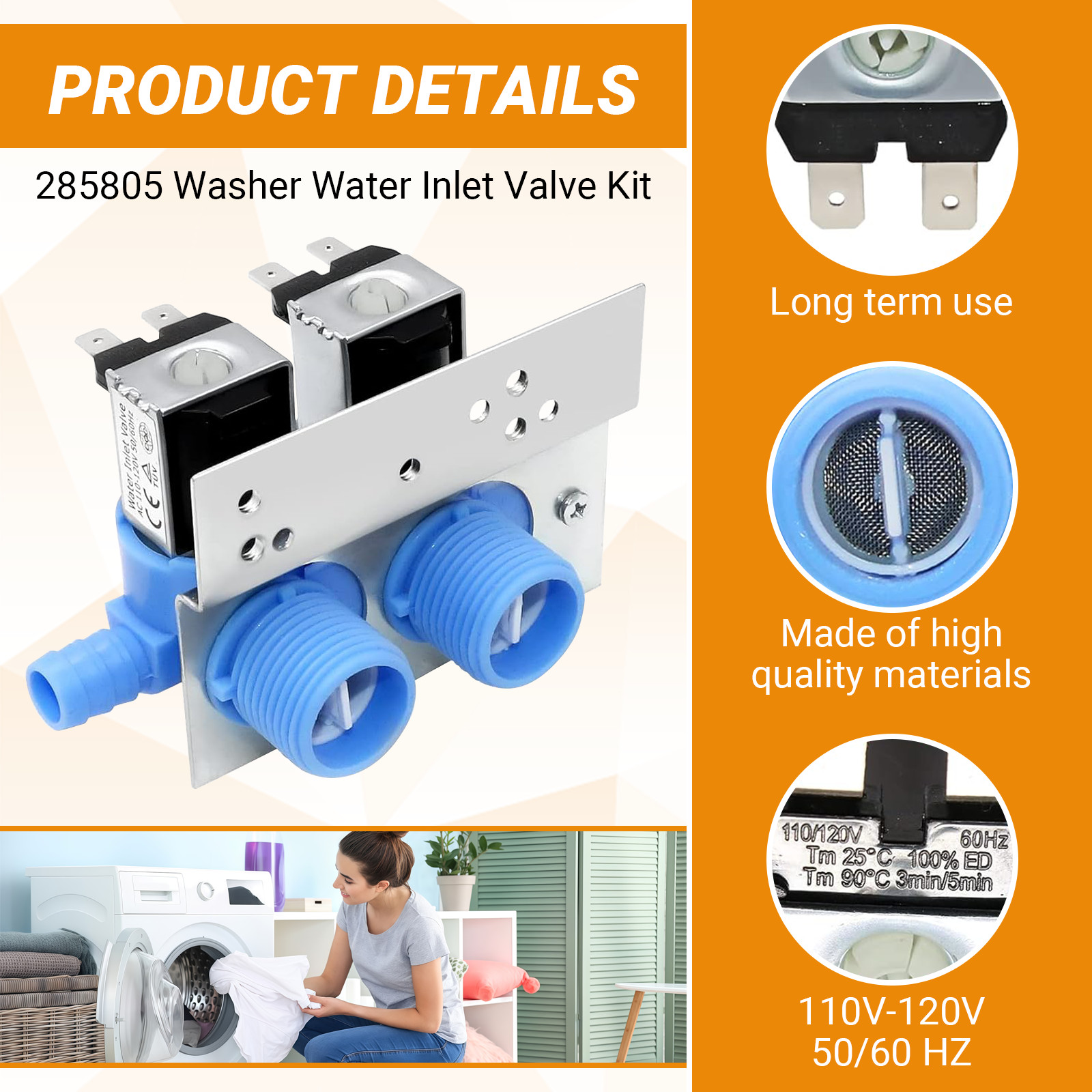 285805 Water Inlet Valve for Whirlpool Kenmore Maytag GE Washer Washing Machine gallery