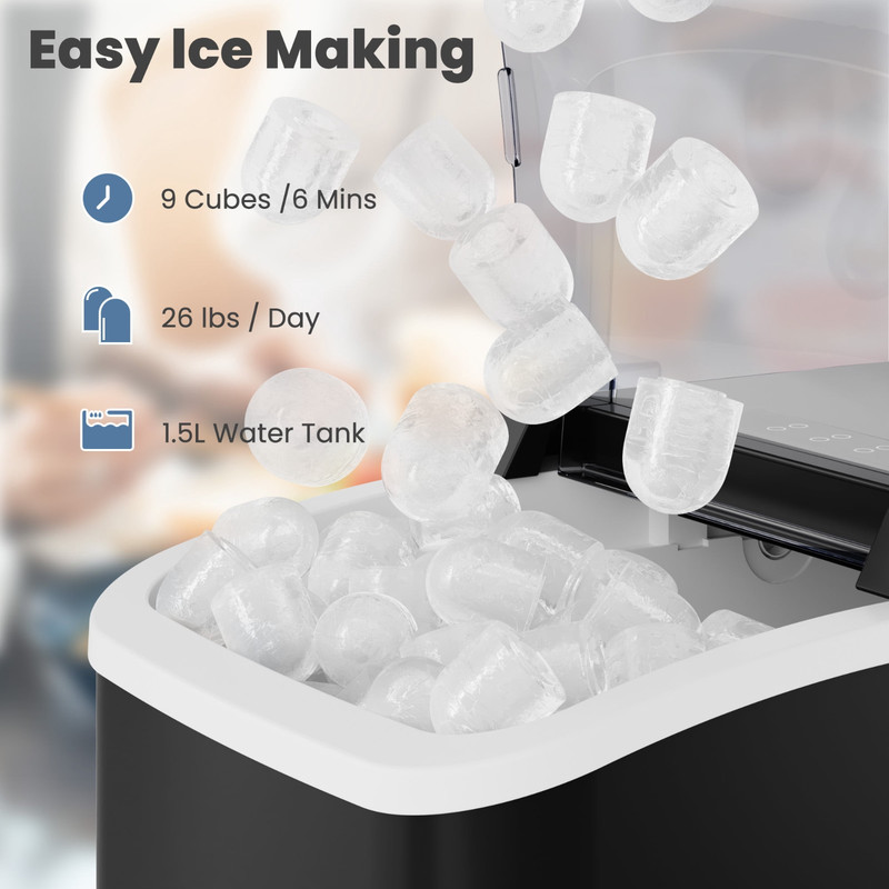 CONCETTA Portable Ice Maker Machine, 26.5 lb/Day Ice, Two Ice Sizes, Black NEW! gallery