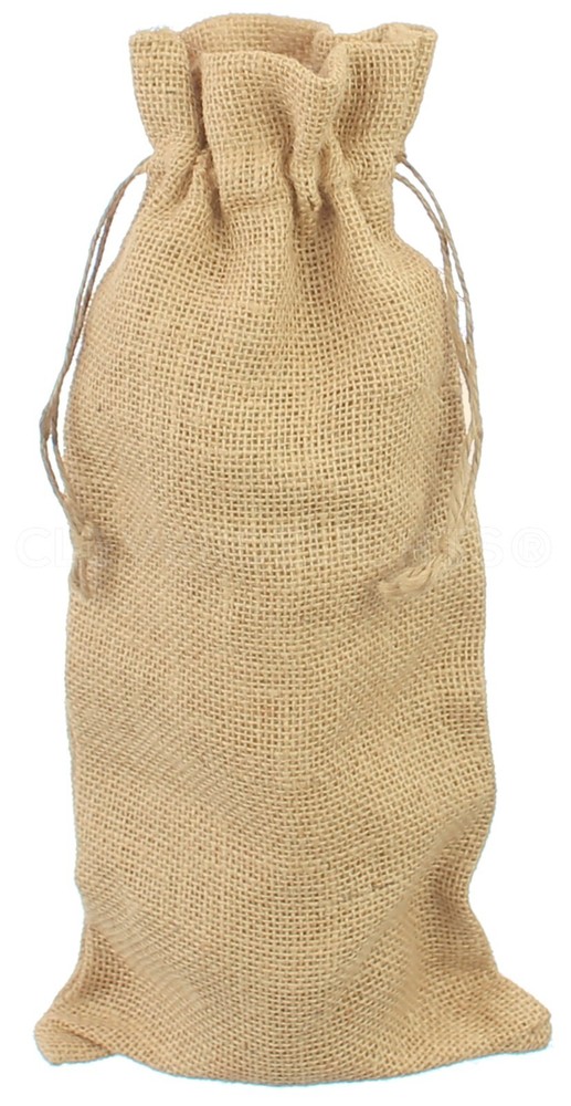 Burlap Wine Bags with Drawstring - 14" - Natural Jute Burlap - 5 10 25 100 Pack