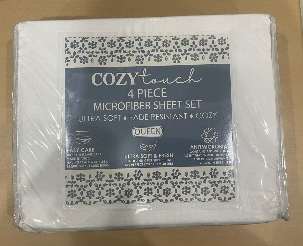 Cozy Touch 4 Pc. Microfiber Sheet Set Antimicrobial Queen Color: White NWT gallery