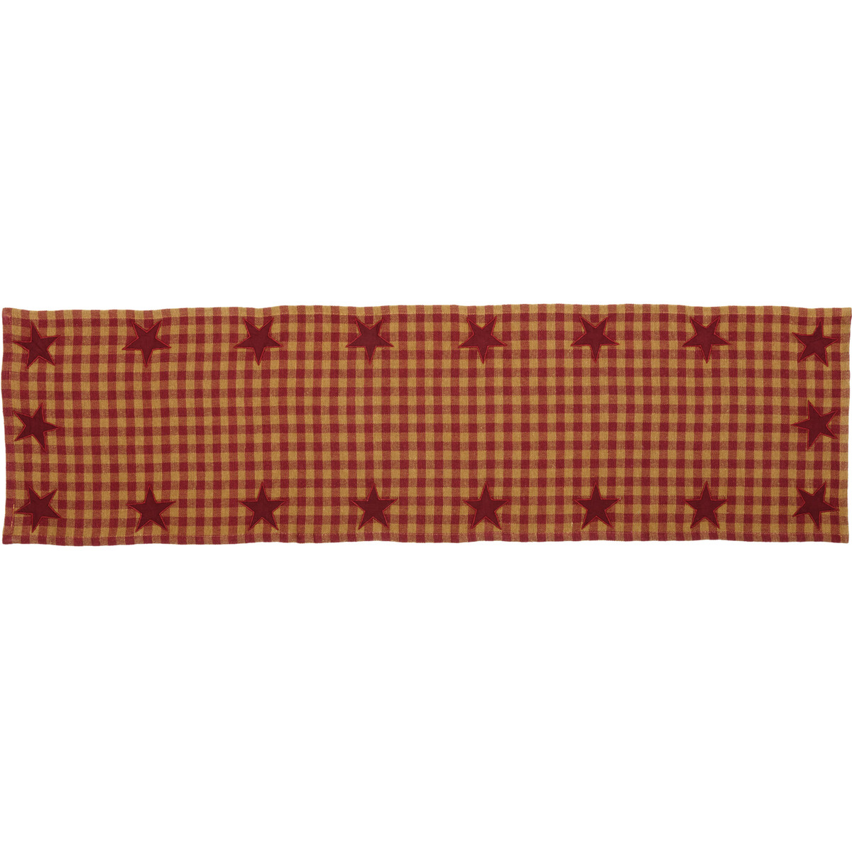 NEW PRIMITIVE BURGUNDY STAR Appliqued TABLE RUNNER 48" Country Farmhouse Rustic gallery
