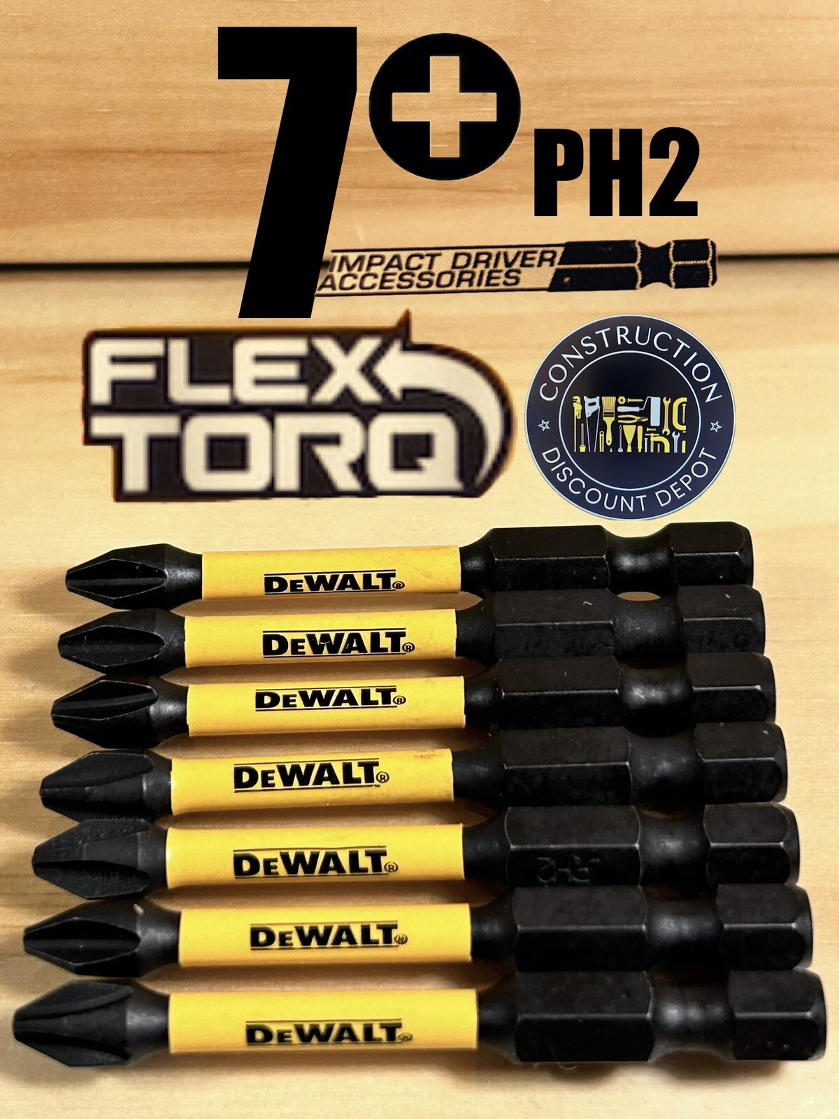DEWALT FlexTorq 7 Piece Bit Set Phillips #2 PH2 2-1/4" in. IMPACT READY NEW gallery
