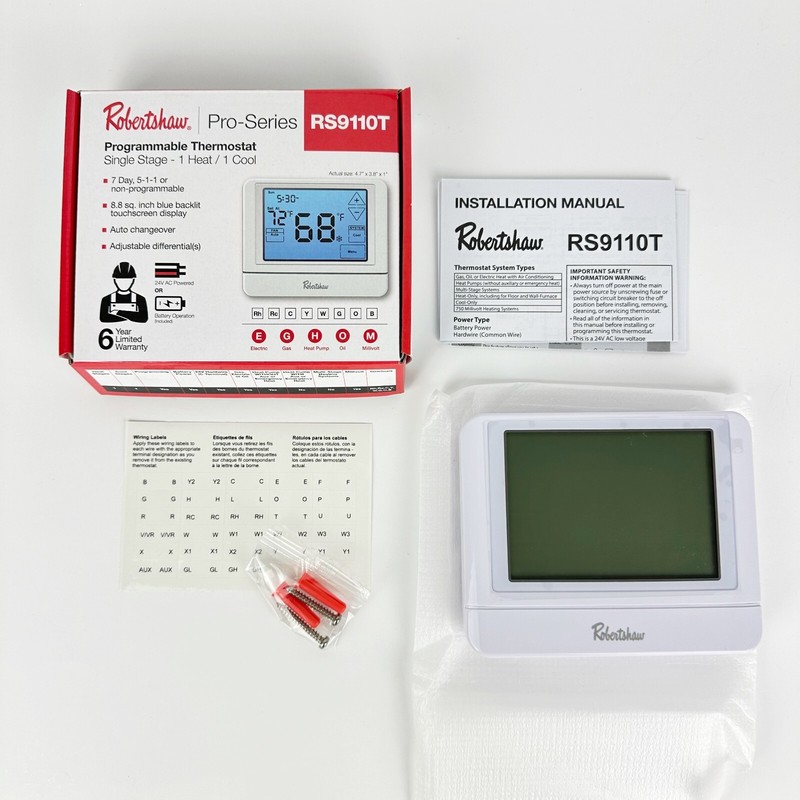 Robertshaw RS9110T Programmable Wall Thermostat 1 Heat 1 Cool Touchscreen gallery