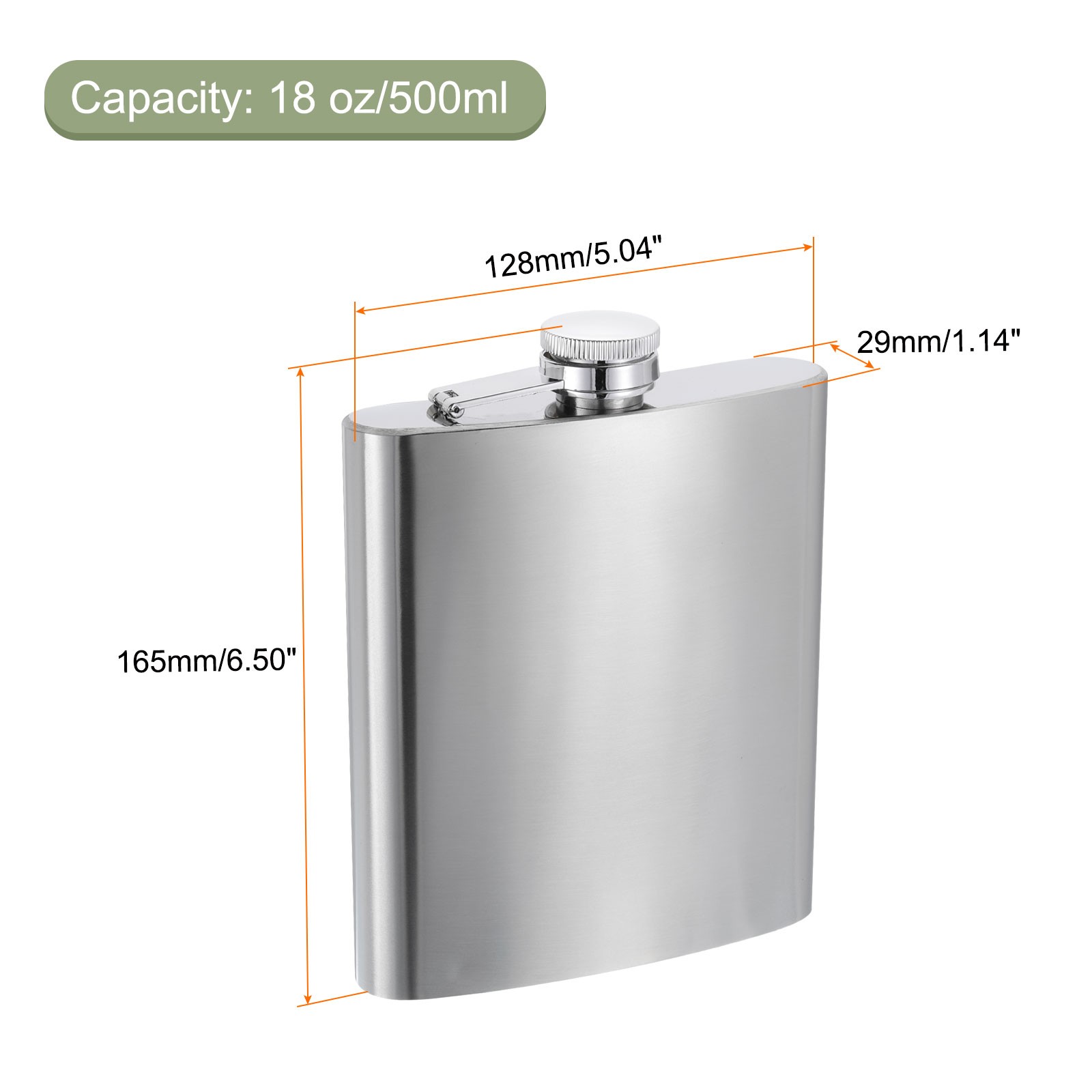 18oz 500ml Stainless Steel Hip Flask for Camping Hiking Outdoor Activity Silver gallery