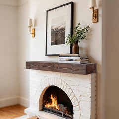 Rustic Dark Walnut Floating Fireplace Mantel Shelf – 48x8x5 Wall-Mounted Decor