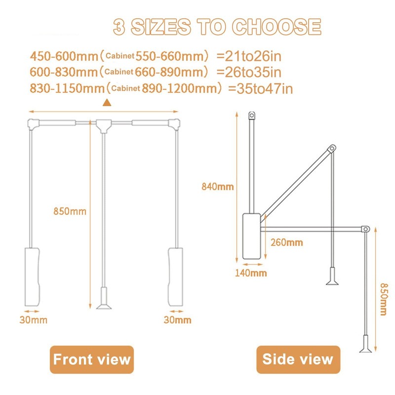 Side Mounted Pull Down Closet Rod Heavy Duty Adjustable 21-47 Inch Wardrobe L... gallery