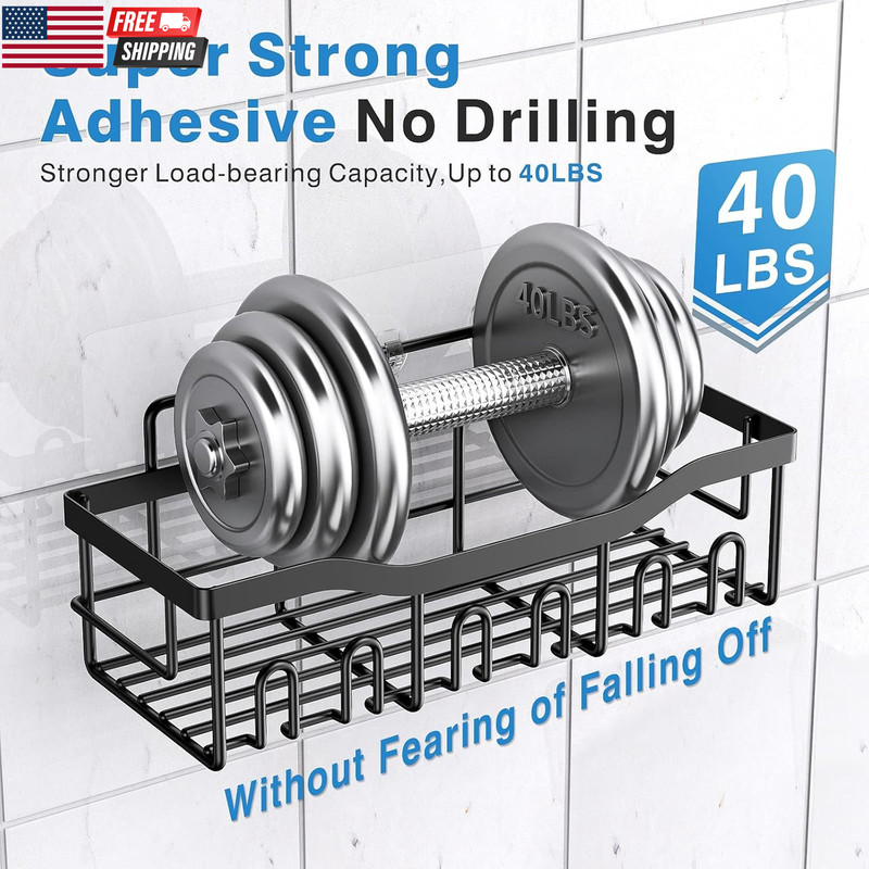 Adhesive Shower Caddy, 5 Pack Rustproof Stainless Steel Bath Organizers with Lar gallery