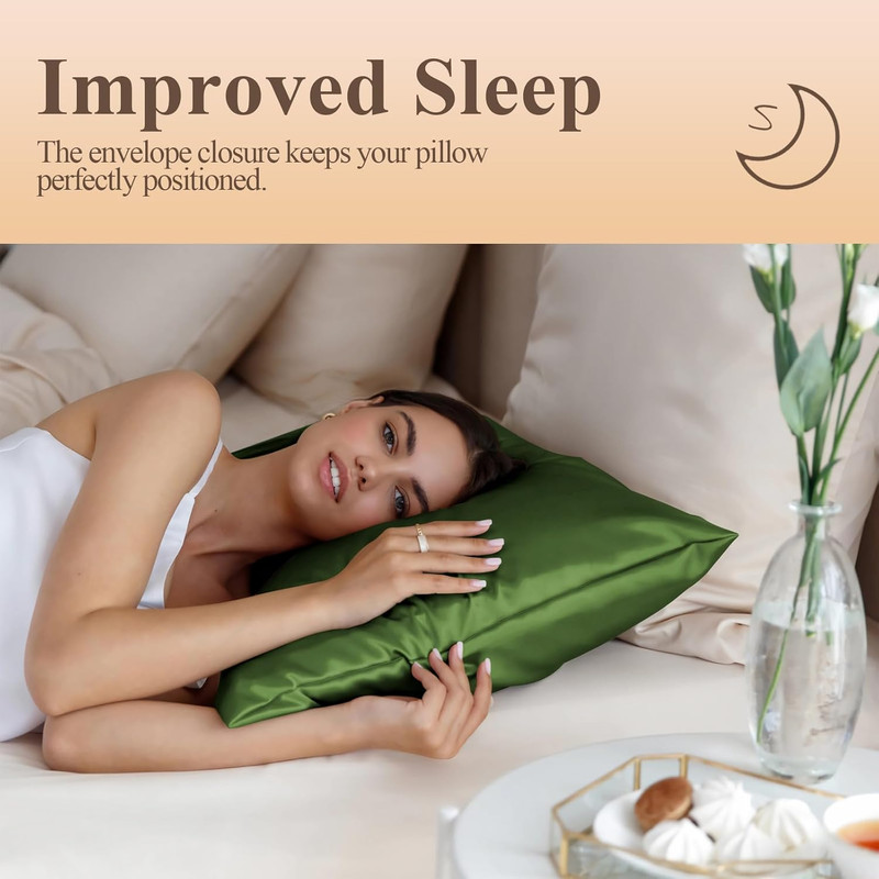 Silk Like Satin Pillowcase Standard Size, Dark Green Smooth and Cooling Satin-Si gallery