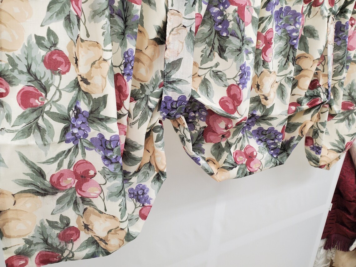 Fruit Harvest Charming Country Print Lined Tie-up Valance or Unlined 30"L Tiers gallery
