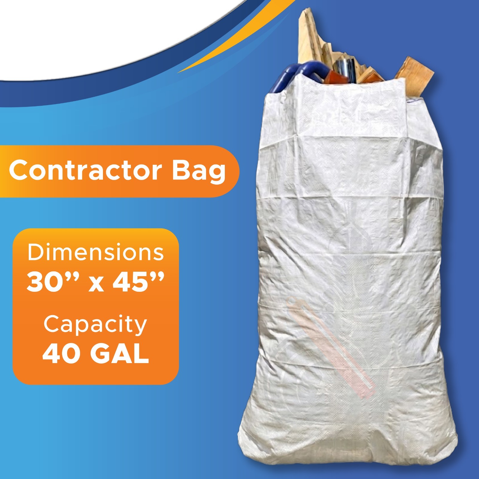 34 Pack-Reusable Contractor Bags 40 Gallon Heavy Duty White Woven Polypropylene gallery