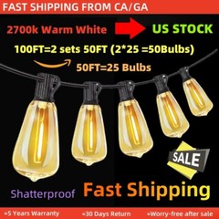 50FT 15M String Patio Outdoor Lights for LED Light Garden Wedding Party 2700K