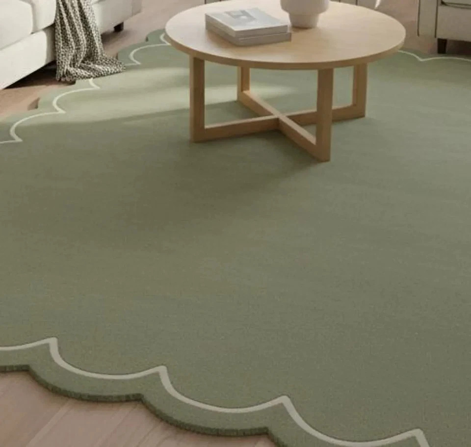 Soft Sage Scallop Edge Hand-Tufted Pastel Green Modern Edge Rug, Soft Rug gallery