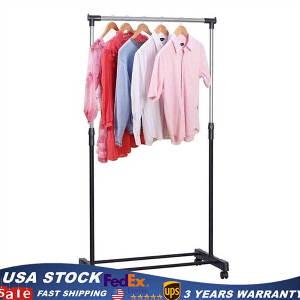 Floor Standing Clothes Storage Shelf Drying Hanging Rack Coat Hanger Retractable gallery