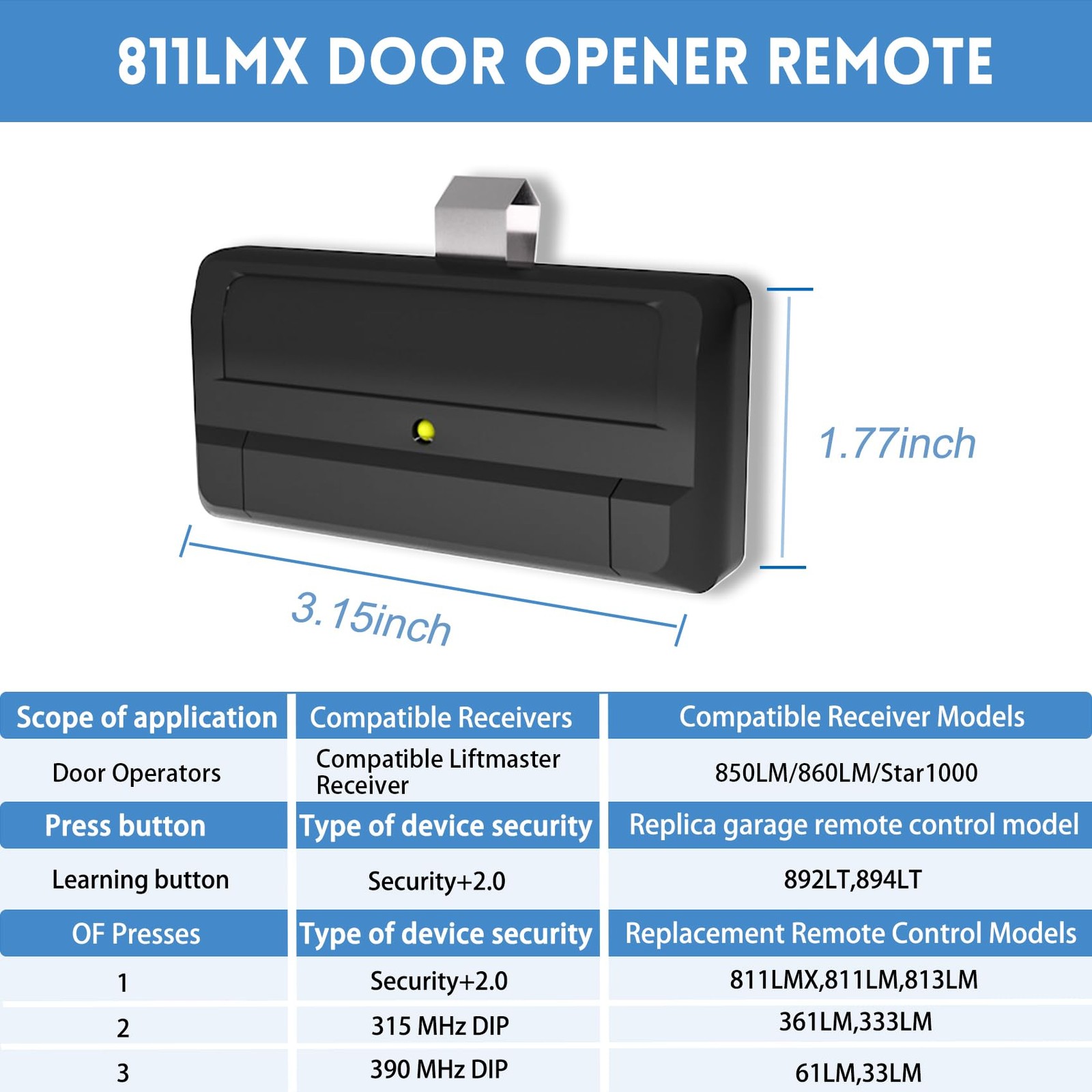 Upgrade 811LMX Door Opener Remote Control,Replaces for Liftmaster 811LMX MC/8... gallery