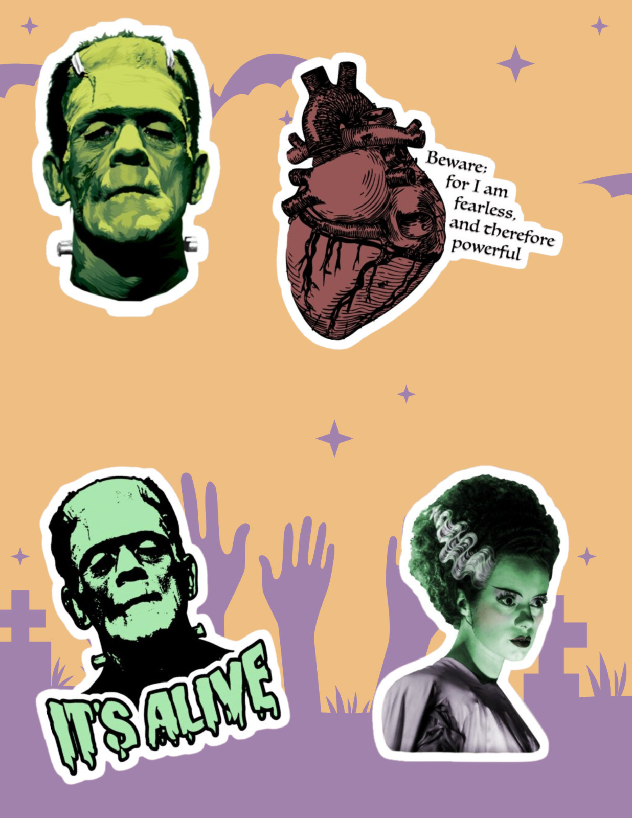 Frankenstein Retro Monster 4pc Sticker Pack gallery