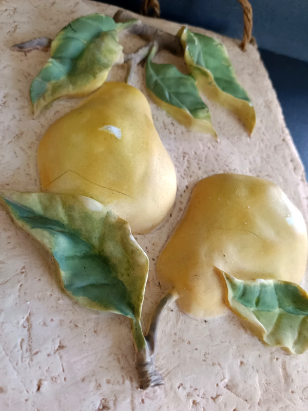 Kitchen Wall Plaques Tuscan Rustic 3D Pears Grapes 2 Textured Resin Jute Hangers gallery