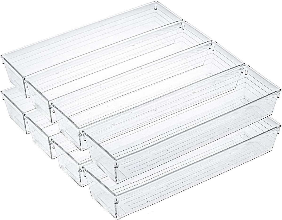 10 Pack 12 x 3 x 2 Inch Clear Drawer Organizer Trays, Desk Drawer Divider Sto... gallery