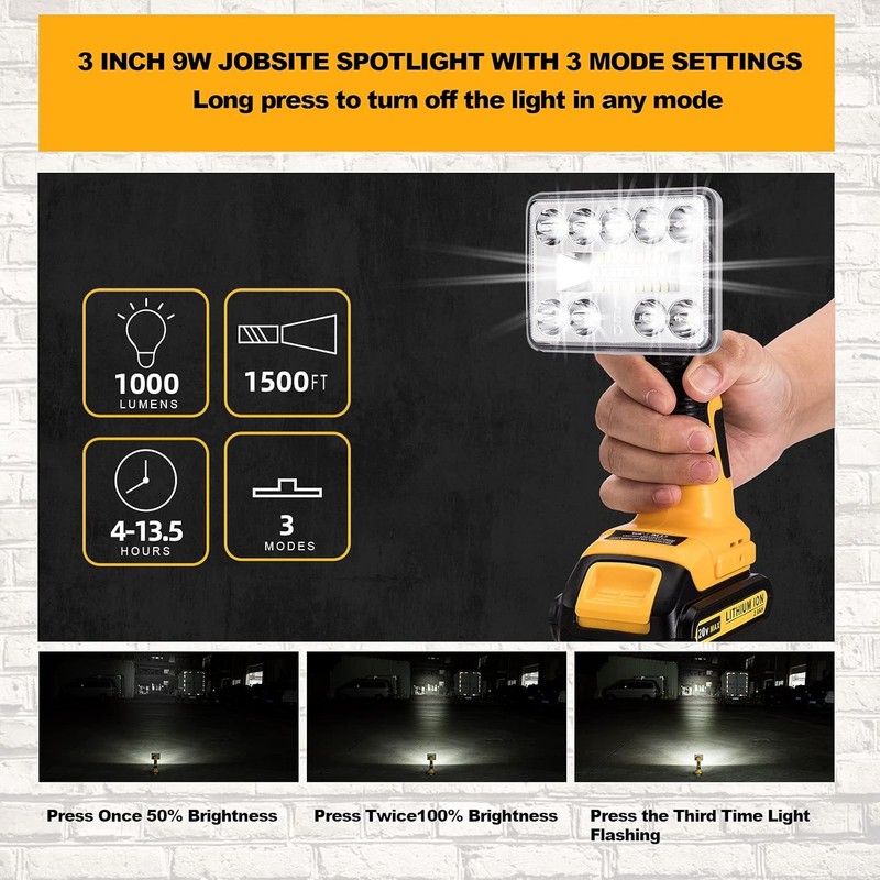 LED Work Light Suitable For DeWalt 20V MAX XR DCB205 Li-Ion Battery 1000LM 9W US gallery