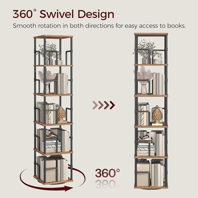 Rotating 5-Tier Corner Bookshelf Space Saving Multi-Purpose Storage Shelf New gallery