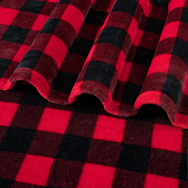 Black and red buffalo check wool sofa blanket, soft flannel sofa blanket gallery
