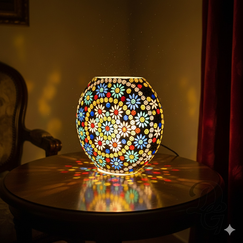Turkish Mosaic Table Lamp Multicolor Glass Handmade Boho Night Light Decor gallery