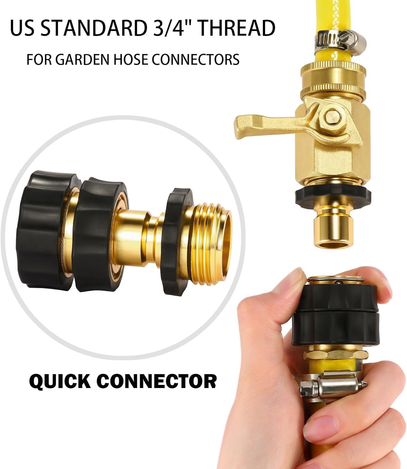 Brass Garden Hose Quick Connect Set Female Male Water Hose Fit Connector 3/4" gallery