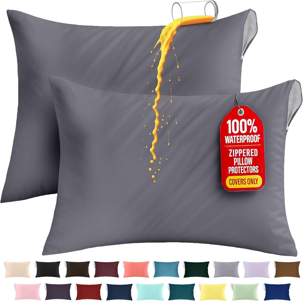 Premium 100% Waterproof Pillow Protectors with Zipper Standard Size (Set of 4),