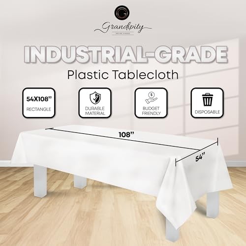 12 Pack Premium Disposable Plastic Tablecloth 54in. x 108in. Rectangle White gallery